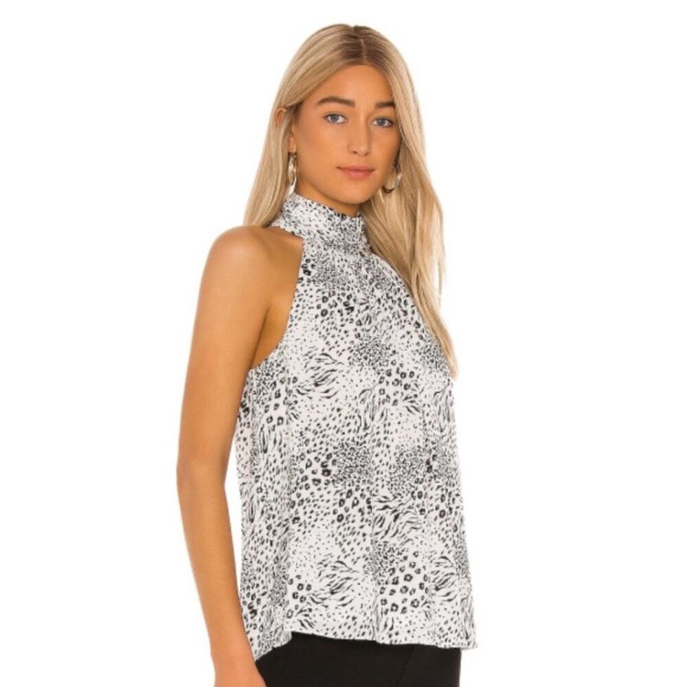 NWOT JOIE 'Erola B' Printed Mock-Neck Halter Top Blouse Porcelain/Black